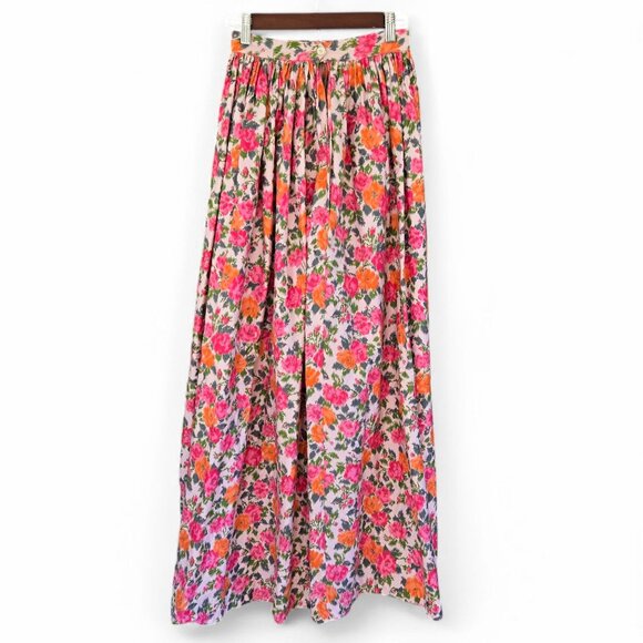 Vintage Floral Maxi Skirt Handmade Gathered Waist Pink & Orange Pattern - Picture 2 of 7